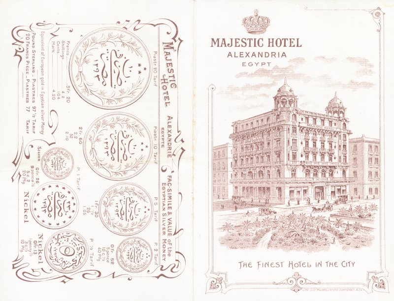 Capa frontal e traseira da brochura do Majestic Hotel em Alexandria de English School