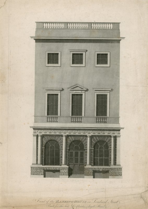 Frente da Casa Bancária na Lombard Street, construída para o falecido Sir Charles Asgill, Bart de English School