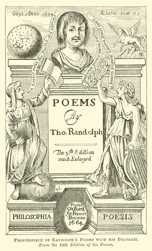 Frontispício de Randolphs Poems com seu retrato de English School