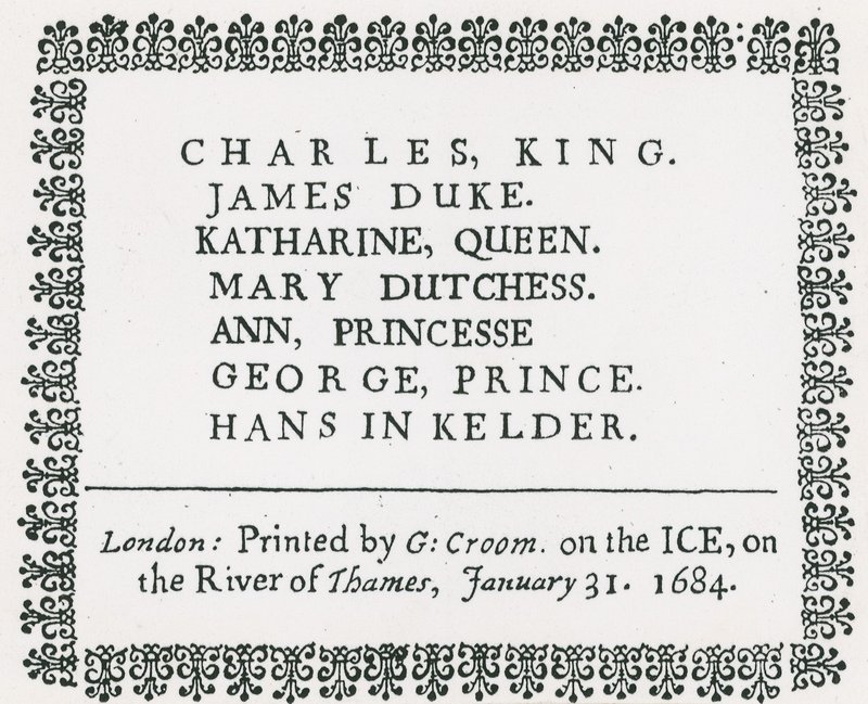 Feira da Geada no Tamisa, Lembrança Impressa para o Rei Carlos II e a Família, 1684 de English School