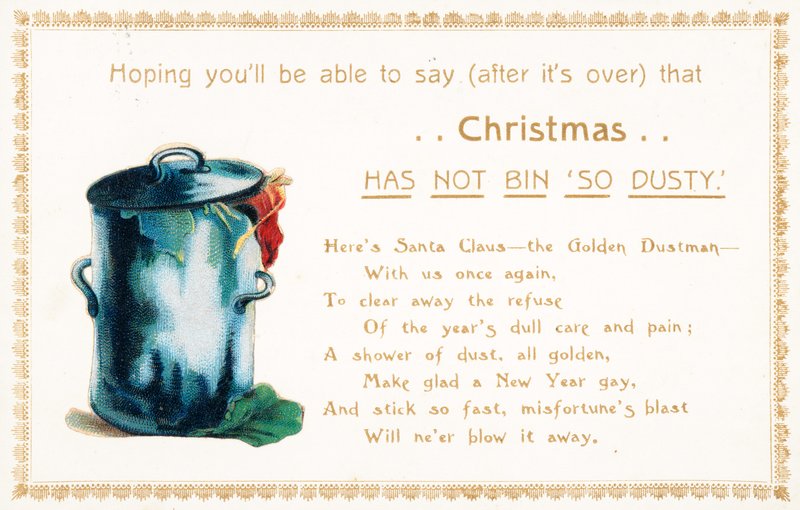 Caixote de lixo cheio, cartão de Natal de English School