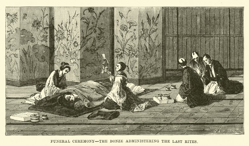 Cerimônia fúnebre, o Bonze administrando os últimos ritos de English School