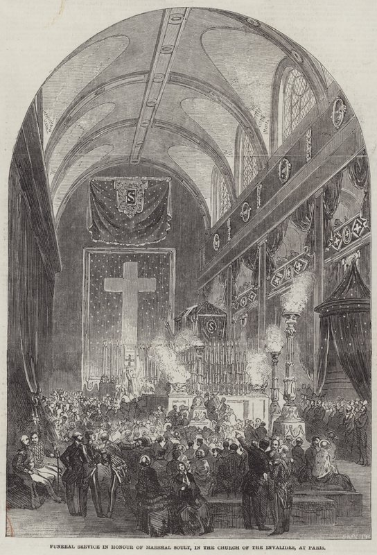 Serviço Fúnebre em Honra do Marechal Soult, na Igreja dos Inválidos, em Paris (gravura) de English School