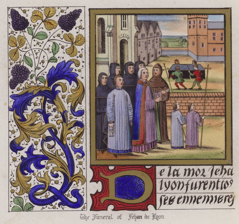 Funeral de Jehan De Lyon (gravura a cores) de English School