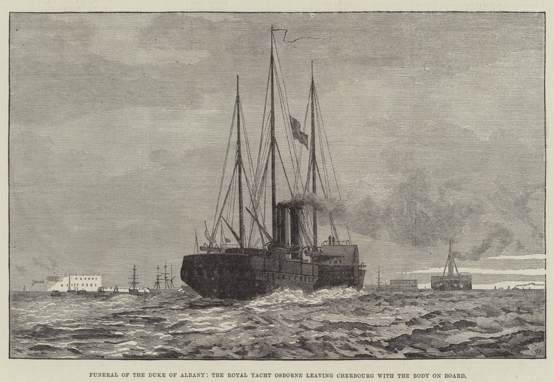 Funeral do Duque de Albany, o Iate Real Osborne deixando Cherbourg com o Corpo a bordo (gravura) de English School