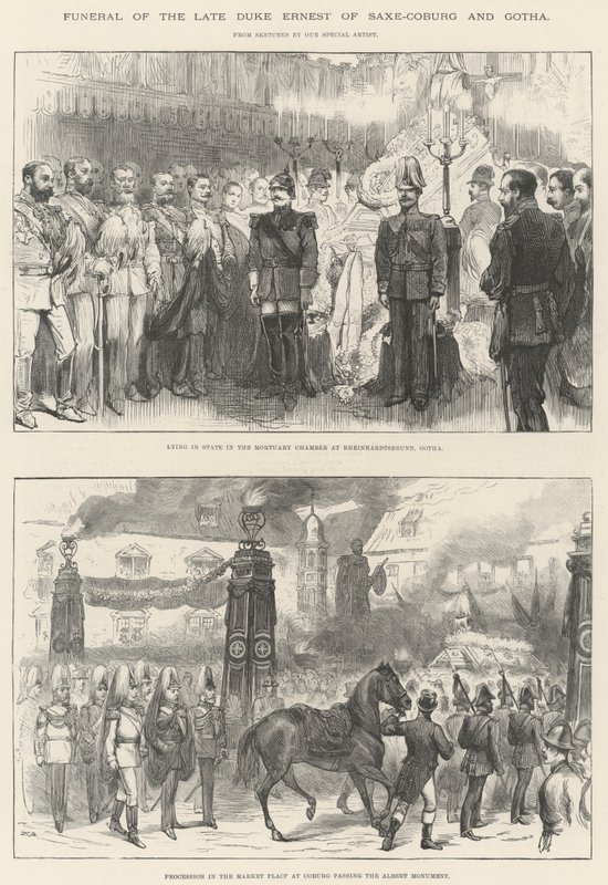 Funeral do falecido Duque Ernest de Saxe-Coburg e Gotha (gravura) de English School