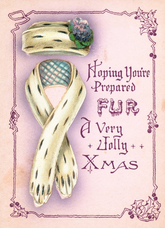 Chapéu de pele e cachecol, cartão de Natal de English School