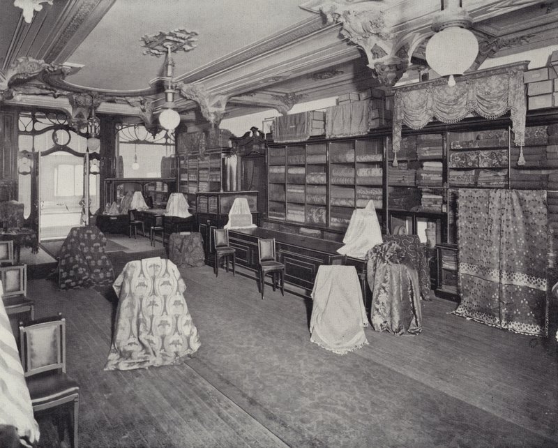 Departamento de Mobiliário Drapery, Harrods (litho) de English School
