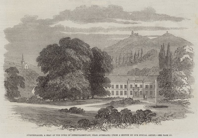 Furstenlager, Sede do Duque de Hesse-Darmstadt, perto de Auerbach (gravura) de English School