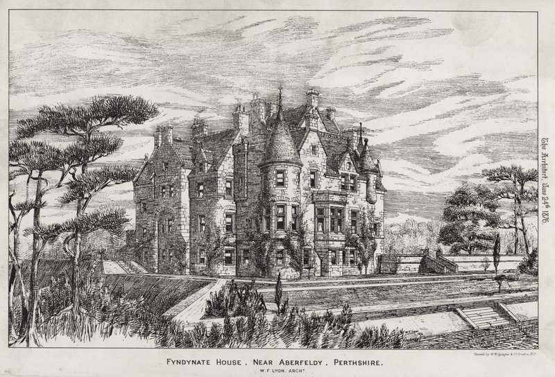 Fyndynate House, perto de Aberfeldy, Perthshire (gravura) de English School