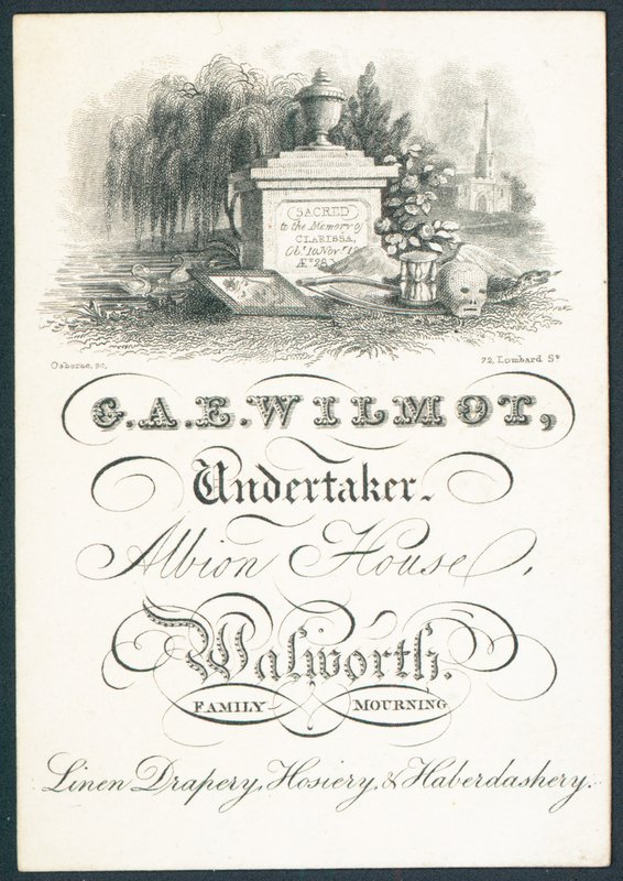 GAE Wilmot, agente funerário, cartão de comércio de English School
