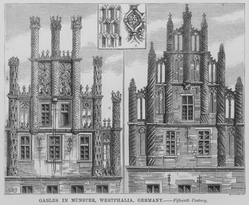 Gables in Munster, Westphalia, Alemanha (gravura) de English School