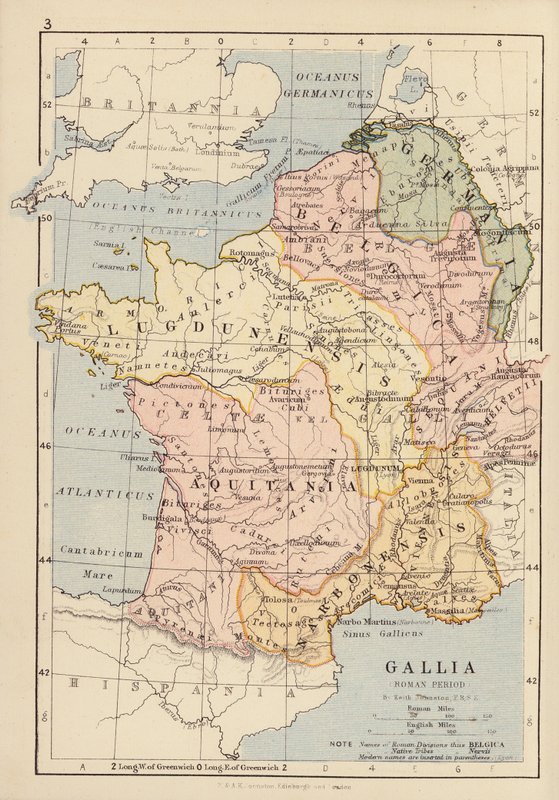 Gallia, época romana (litografia a cores) de English School