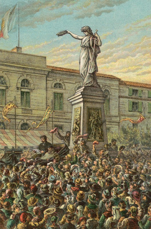 Garibaldi desvelando o Memorial Mentana em Milão de English School