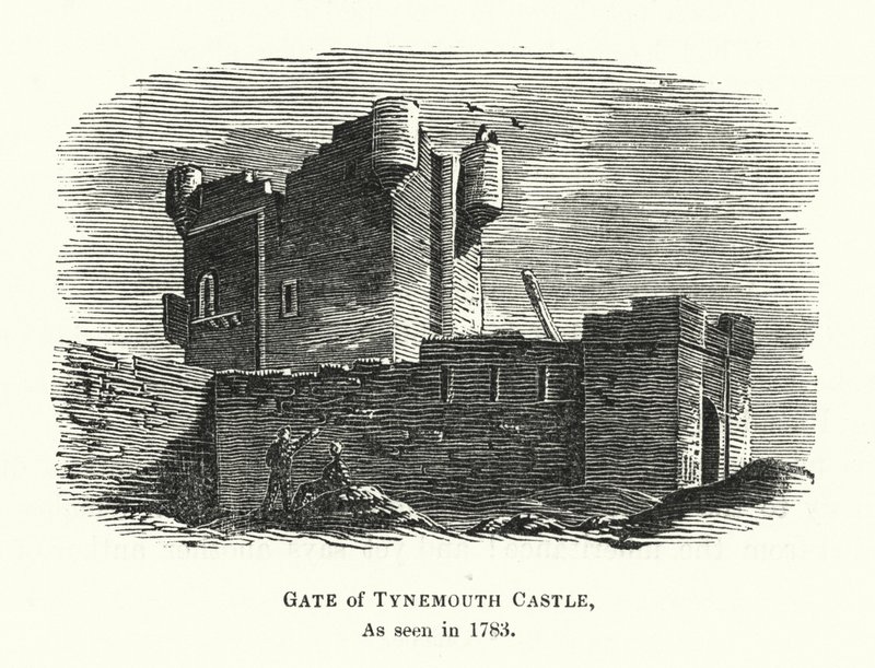 Porta do Castelo de Tynemouth, como visto em 1783 (gravura) de English School