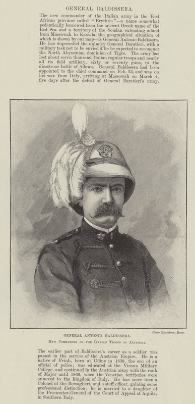 General Antonio Baldissera, Novo Comandante das Tropas Italianas na Abissínia (gravura) de English School