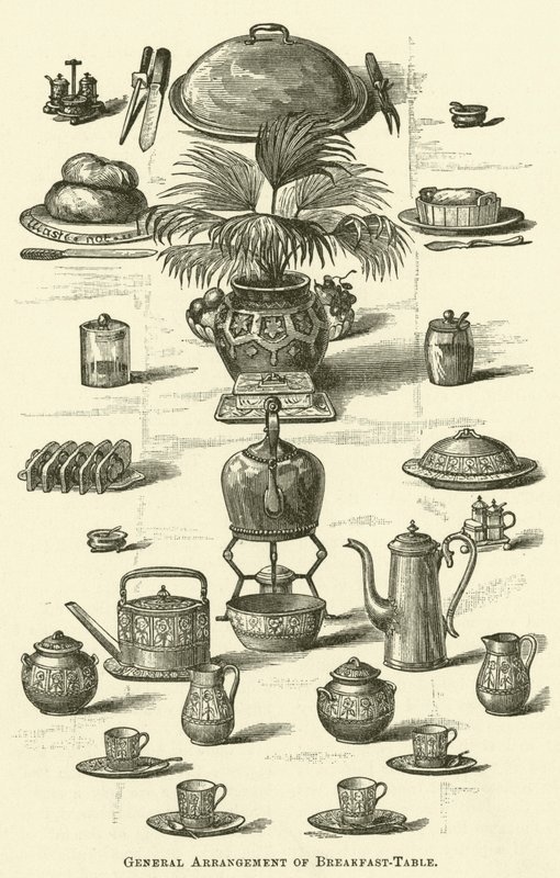 Arranjo geral da mesa de pequeno-almoço (gravura) de English School