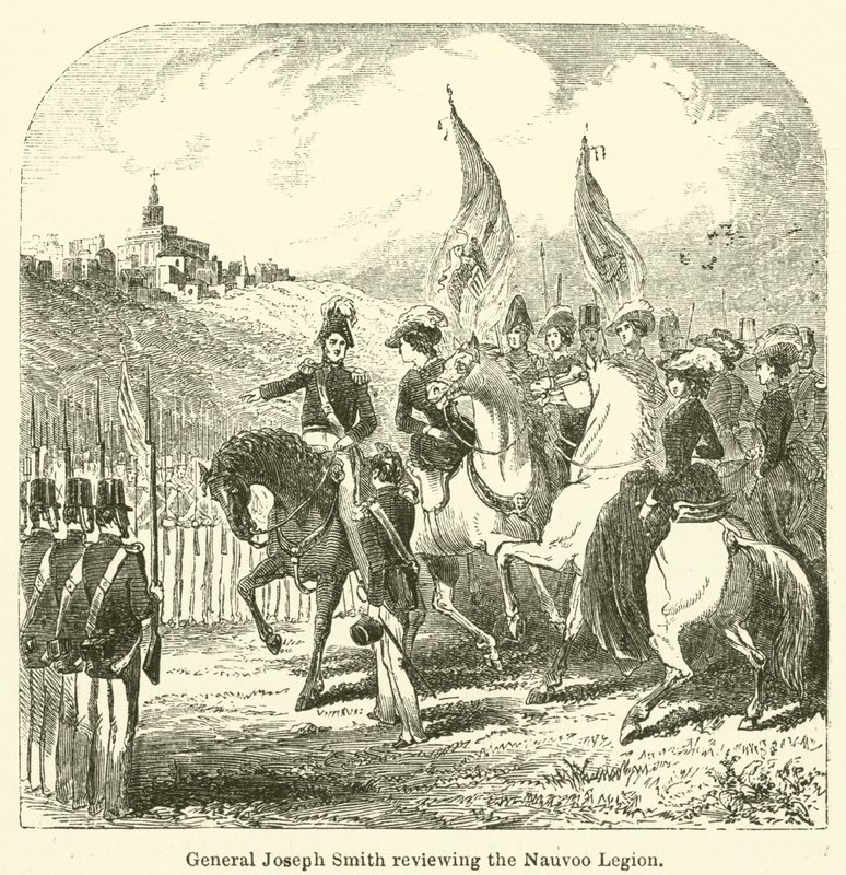 General Joseph Smith revisando a Legião de Nauvoo (gravura) de English School