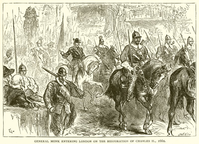 General Monk entrando em Londres na Restauração de Charles II, 1660 de English School