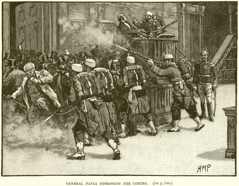 General Pavia demitindo as Cortes de English School