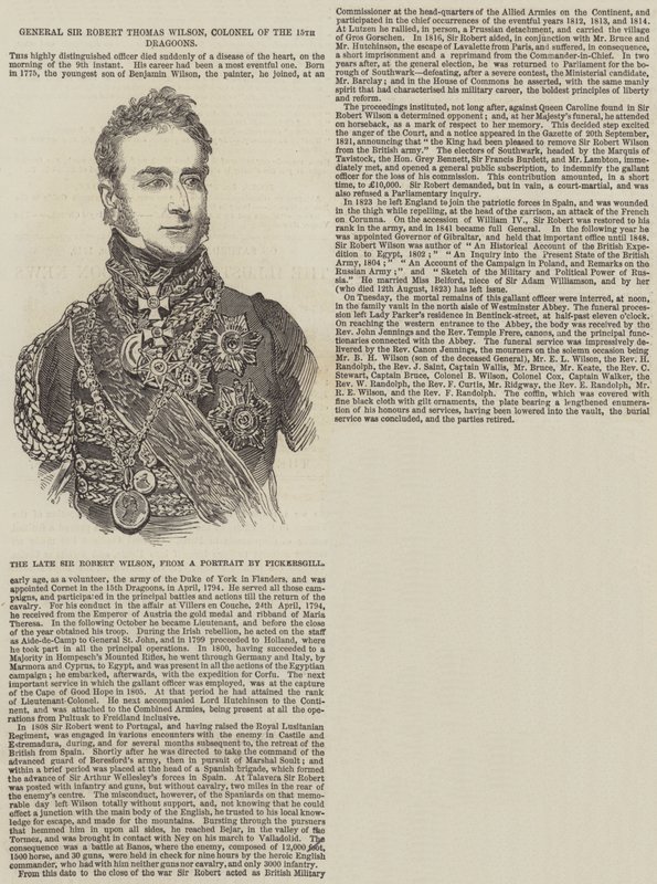 General Sir Robert Thomas Wilson, Coronel dos 15 Dragões (gravura) de English School