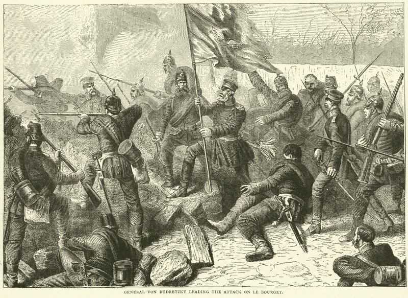 General Von Budretzky liderando o ataque a Le Bourget, outubro de 1870 de English School