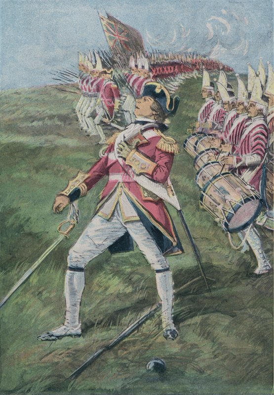 General Wolfe ferido na batalha de Quebec, Canadá, em 1759 de English School
