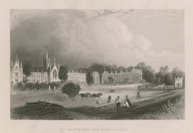 Vista geral das casas de esmolas de Whittingtons de English School