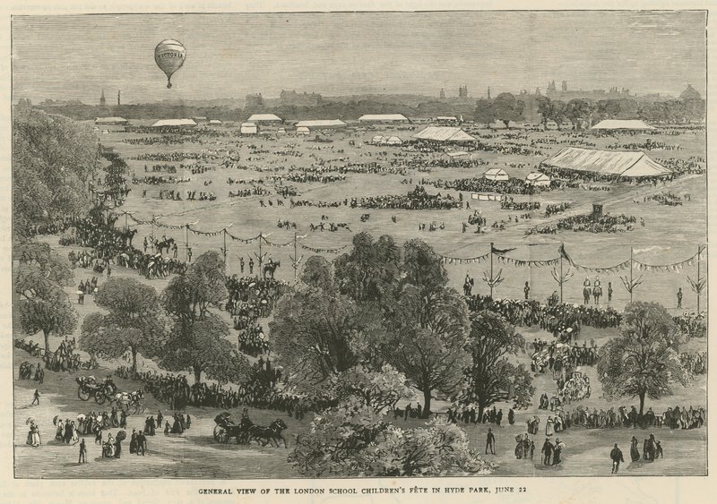 Vista geral da festa das crianças da escola de Londres em Hyde Park de English School