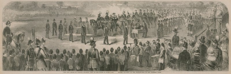 Vista geral da cena no Hyde Park, por ocasião da distribuição da Victoria Cross de English School