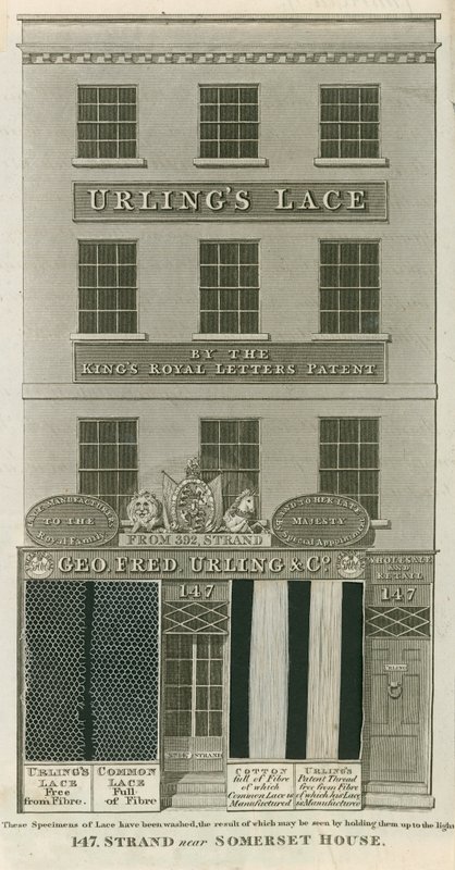 George Frederick Urling & Co, vendedores de renda, 147 Strand, perto de Somerset House, Londres de English School