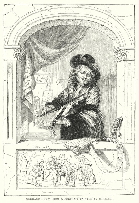 Gerhard Douw de um Retrato pintado por ele mesmo (gravura) de English School