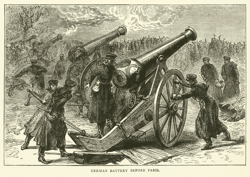 Bateria alemã antes de Paris, janeiro de 1871 de English School