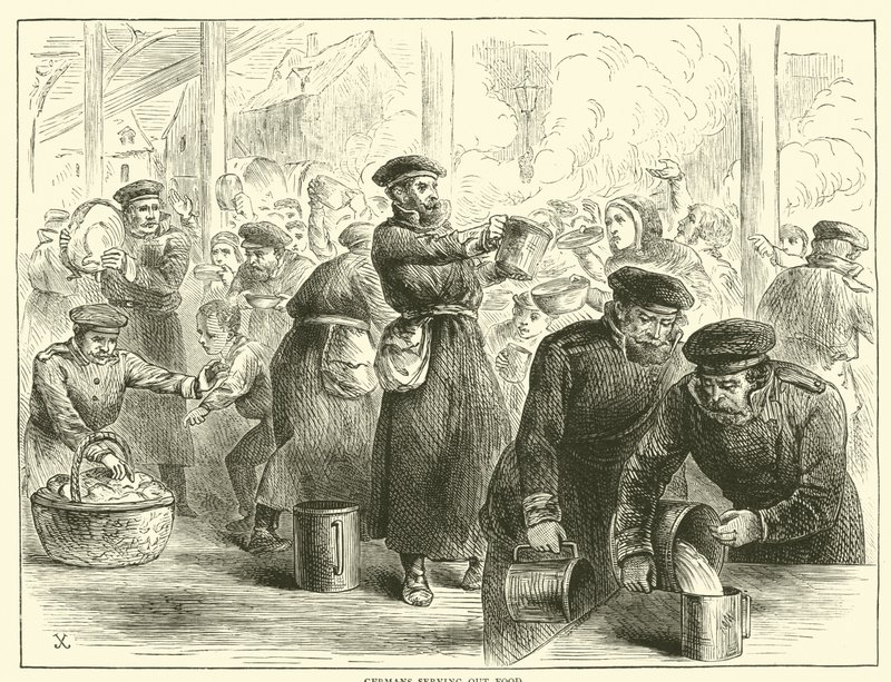 Alemães servindo comida, janeiro de 1871 de English School