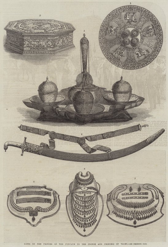 Presentes dos Príncipes do Punjaub para o Príncipe e Princesa de Gales (gravura) de English School