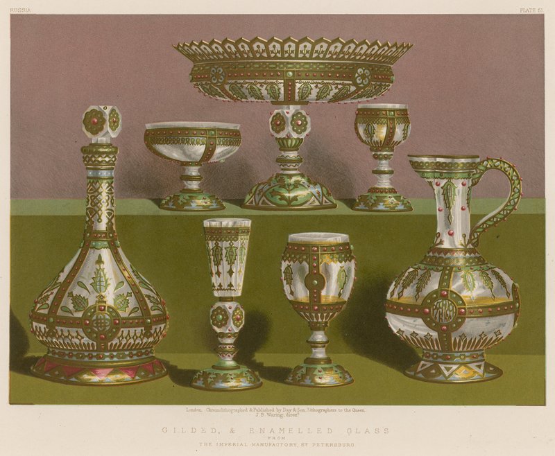 Vidro dourado e esmaltado de The Imperial Manufactory, São Petersburgo de English School