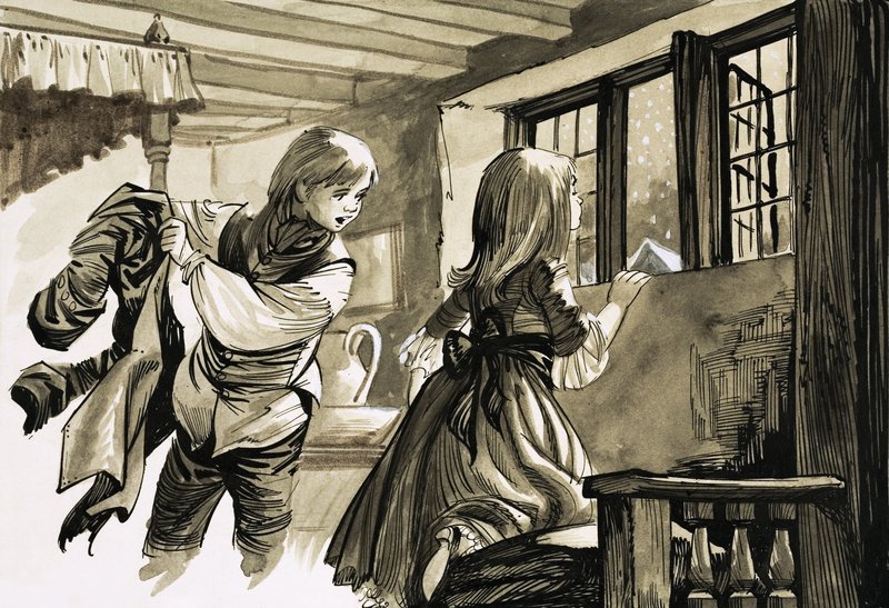 Menina e menino olhando para a neve de English School