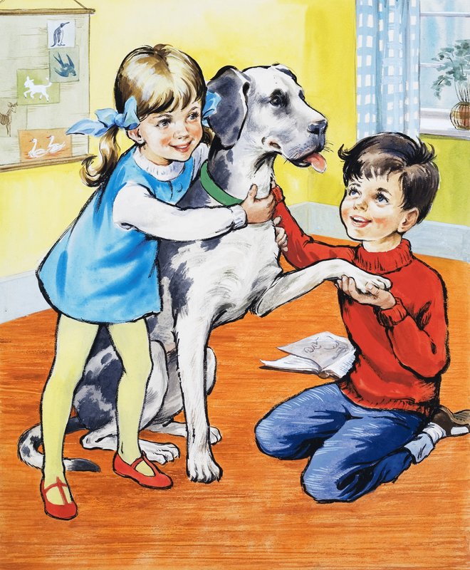 Menina menino, com, cão de English School