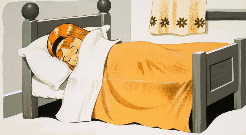 Rapariga a dormir na cama de English School