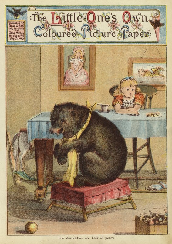 Menina à mesa com um urso (chromolitho) de English School