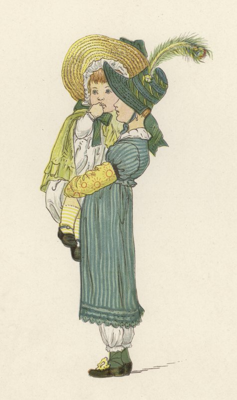 Menina carregando a sua irmã (cor litho) de English School