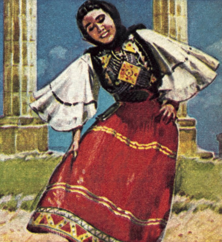 Garota em traje nacional da Grécia de English School