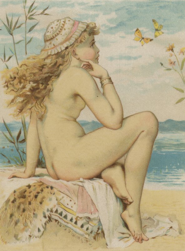 Menina olhando para o mar (impressão a cores sobre seda) de English School