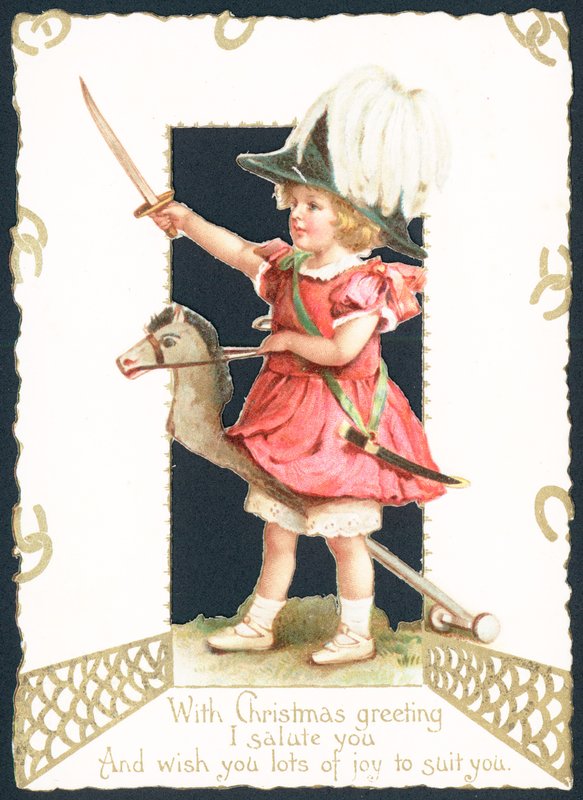 Menina que monta no cavalo do passatempo, cartão de de English School