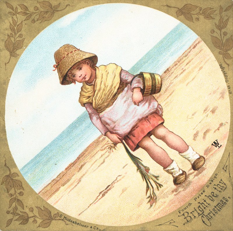 Menina que está na praia, cartão de Natal de English School