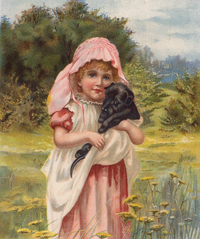 Rapariga com um cachorro (cromolito) de English School