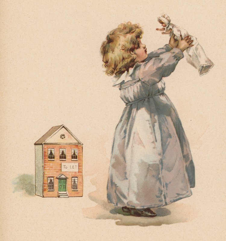Menina com boneca (chromolitho) de English School