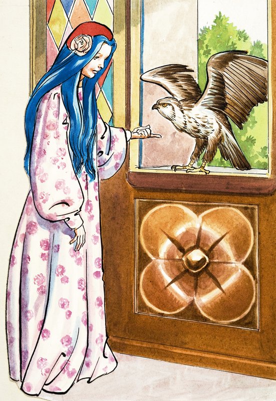 Menina, com, falcão de English School