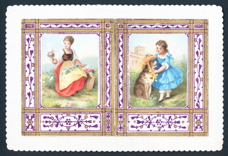 Menina, com, flores, e, pôr, chapéu, ligado, cão, cartão natal de English School