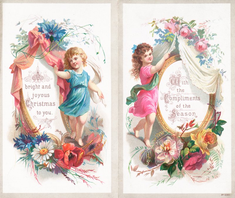 Meninas e flores, cartão de Natal de English School